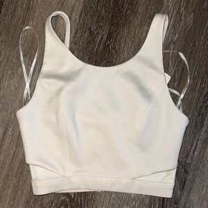 Forever 21 Cream Zip-Front Crop Top